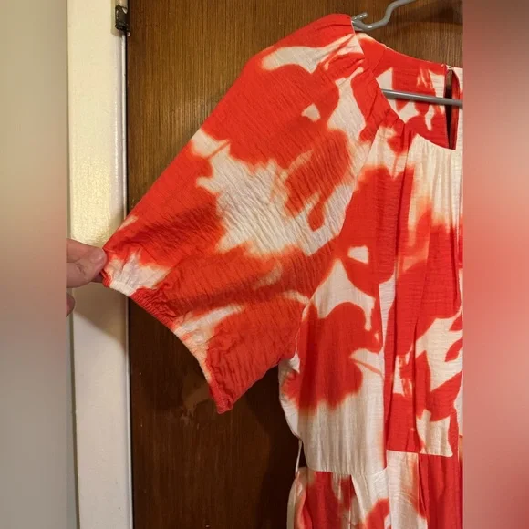 Simply Vera Vera Wang Orange and White Floral Maxi Dress with pockets - Picture 2 of 6